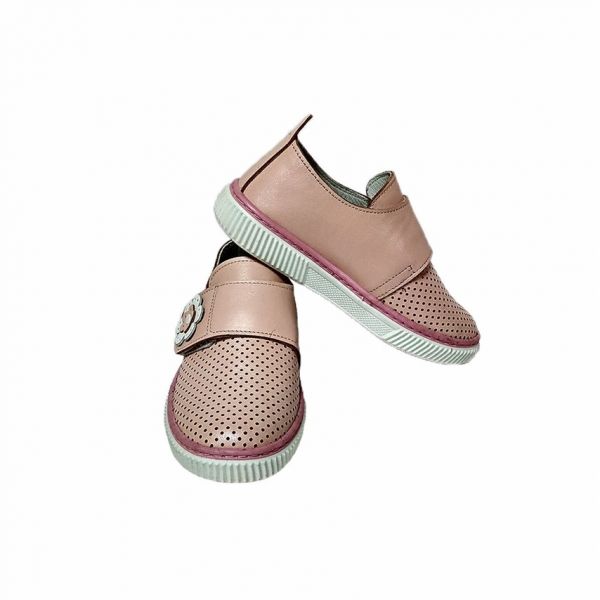 Слипоны Panda пудровые из натуральной кожи на липучке 90.15 P