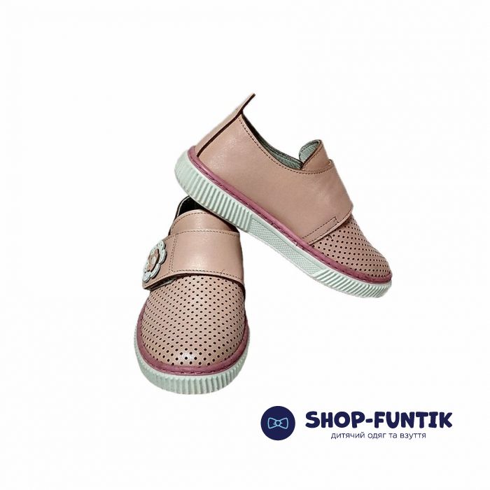 Слипоны Panda пудровые из натуральной кожи на липучке 90.15 P