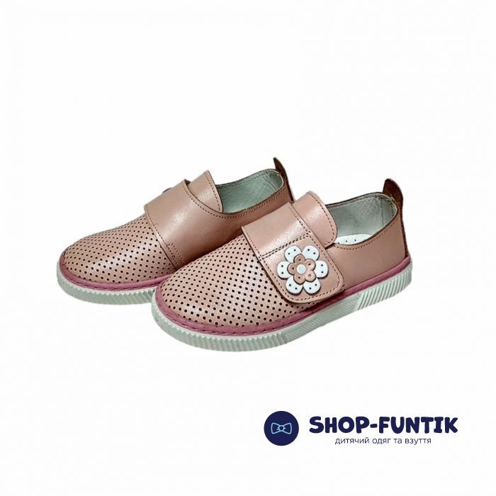 Слипоны Panda пудровые из натуральной кожи на липучке 90.15 P