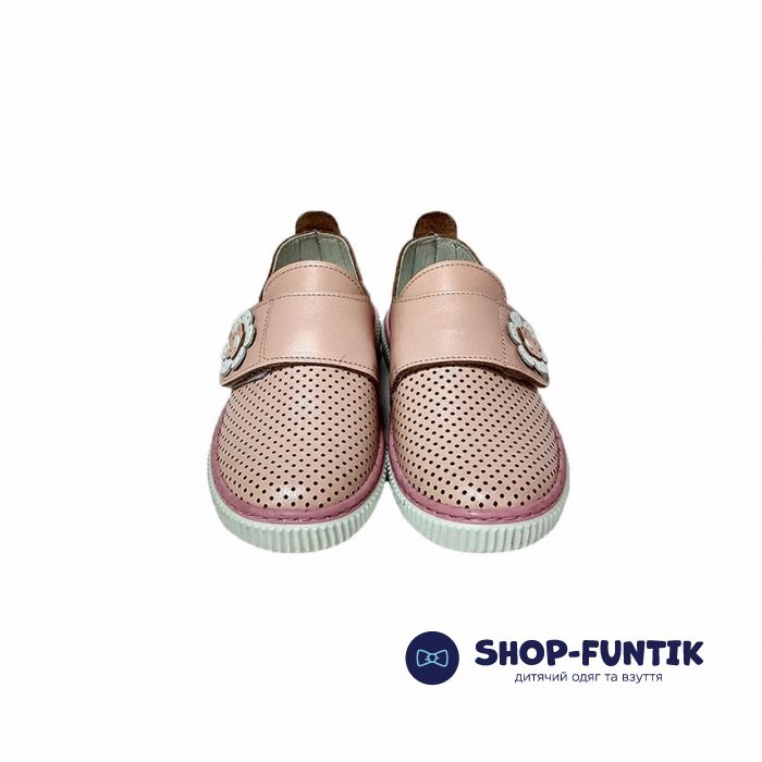 Слипоны Panda пудровые из натуральной кожи на липучке 90.15 P