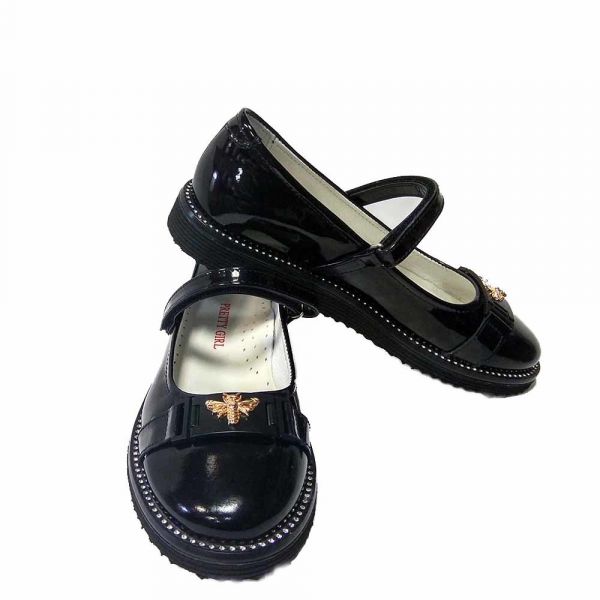 Туфли Pretty Girl черные лаковые для девочки с бижутерией 00-219-21 С