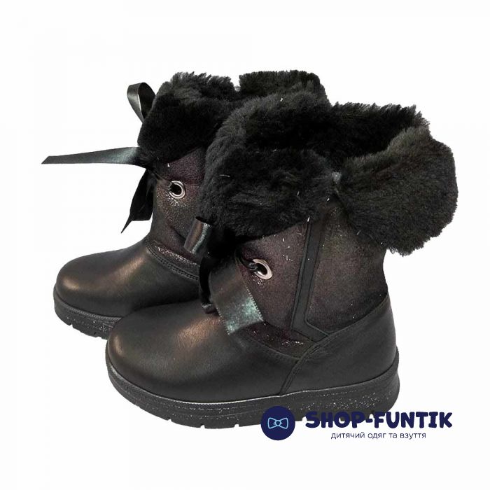 Угги Tunel черные  на толстой подошве с бантом