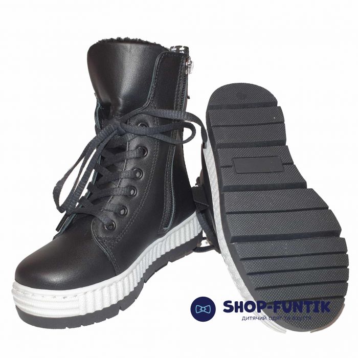 Ботинки Panda черные на высокой подошве 006698