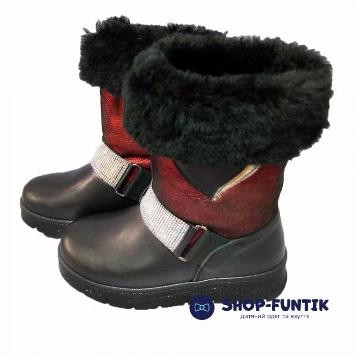 Сапоги Tunel черно-красные меховые 1018