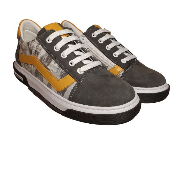 Кроссовки Panda Серо-белые с желтой вставкой 019