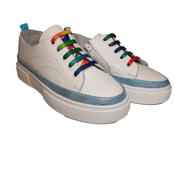Кроссовки Panda белые с разноцветными шнурками 023.10