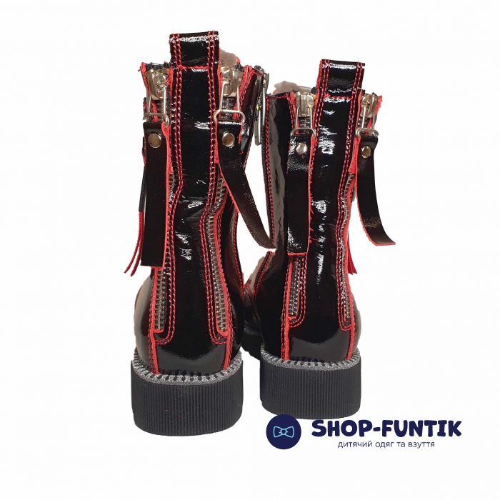 Ботинки Panda черные лаковые меховые 011.2072-1