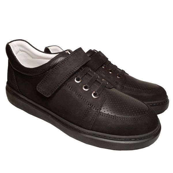 Кроссовки Tunel черные нубуковые с кожаными вставками 112