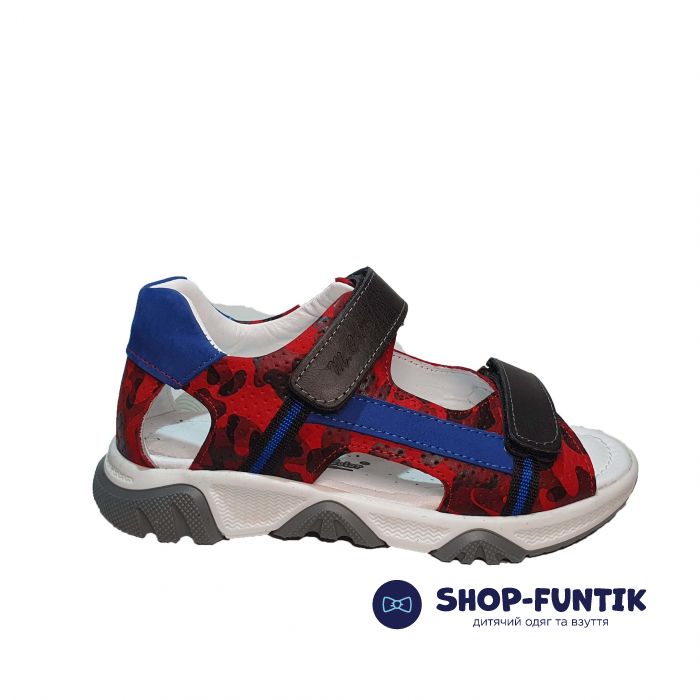 Сандалии Minicolor красные с голубыми вставками 115