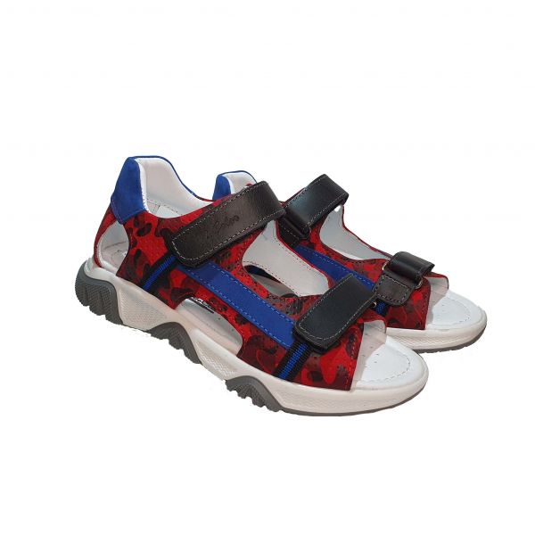 Сандалии Minicolor красные с голубыми вставками 115