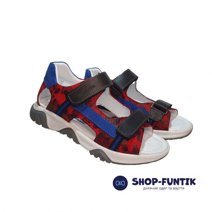 Сандалии Minicolor красные с голубыми вставками 115
