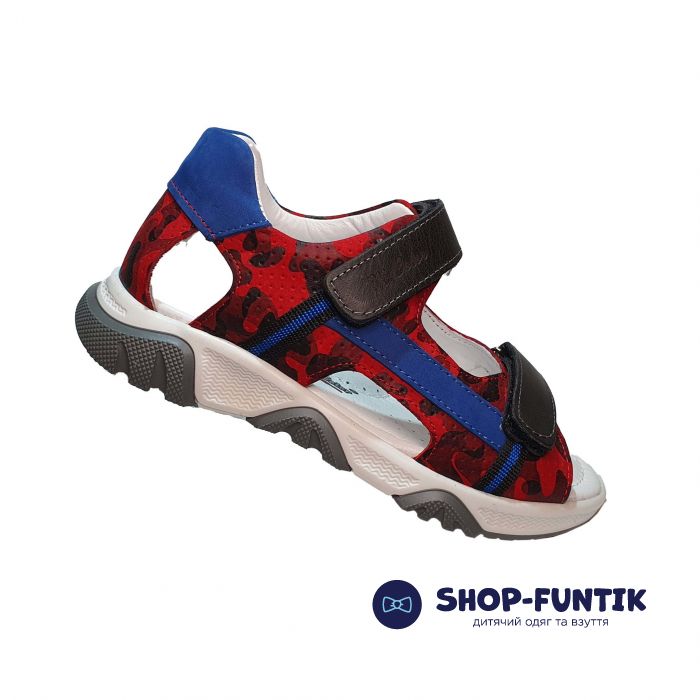 Сандалии Minicolor красные с голубыми вставками 115