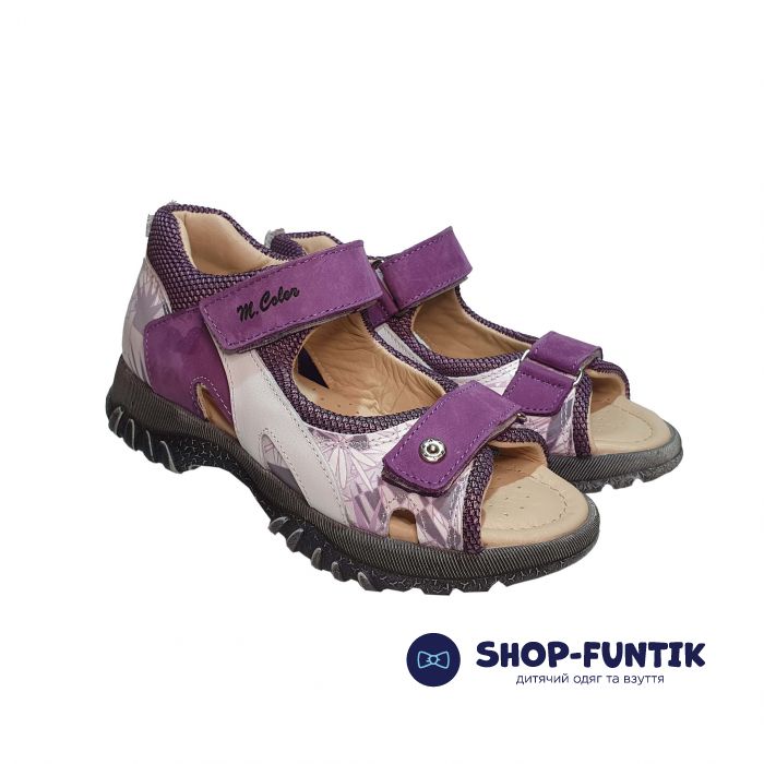 Сандалии Minicolor сиреневые с белыми вставками 118