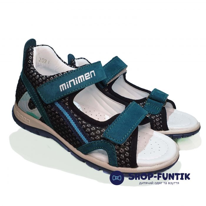 Сандалии   Minimen черно-зеленые открытые