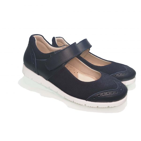 Туфли  Minicolor темно- синие на белой подошве