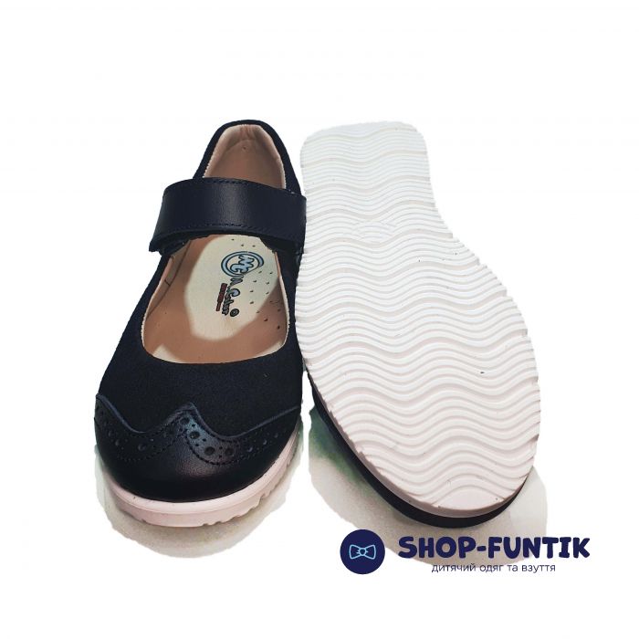 Туфли  Minicolor темно- синие на белой подошве