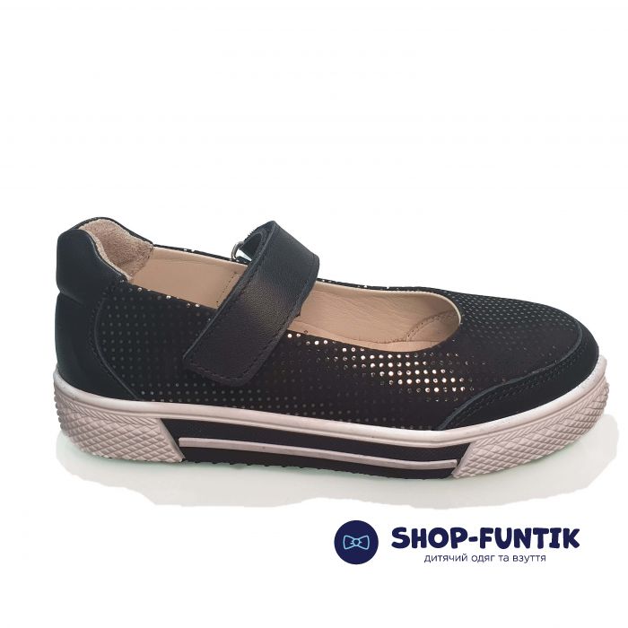 Туфли  Minicolor черные с кожаными вставками