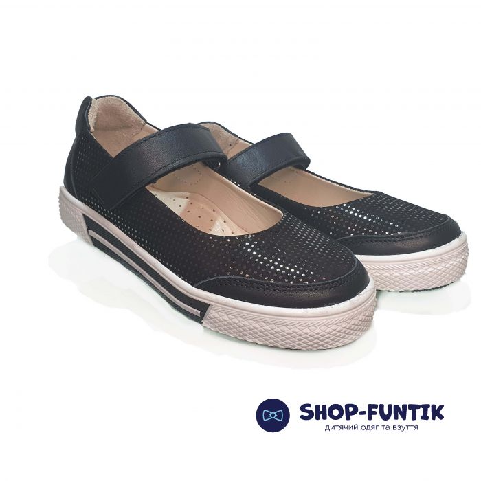 Туфли  Minicolor черные с кожаными вставками