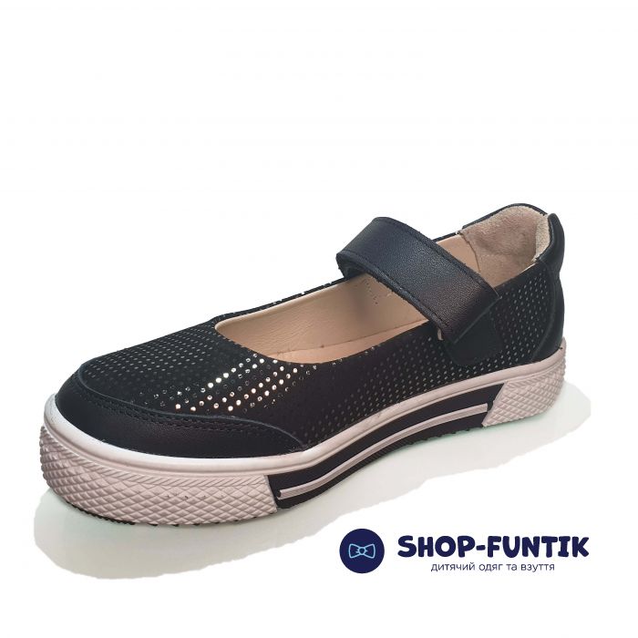 Туфли  Minicolor черные с кожаными вставками