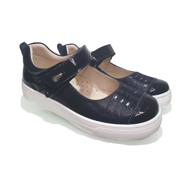 Туфли  Minicolor темно-синие с лакироваными вставками