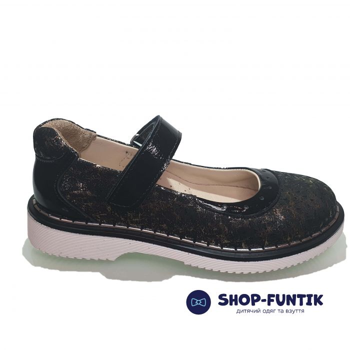 Туфли  Minicolor черно-золотистые с лазерным напылением