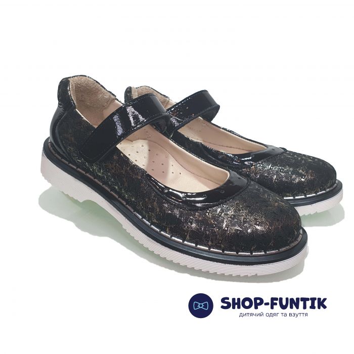 Туфли  Minicolor черно-золотистые с лазерным напылением