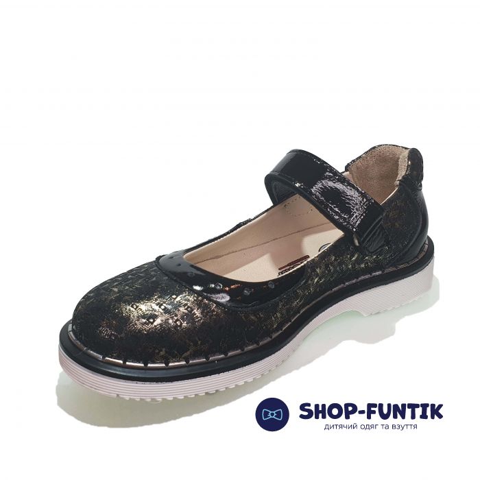 Туфли  Minicolor черно-золотистые с лазерным напылением