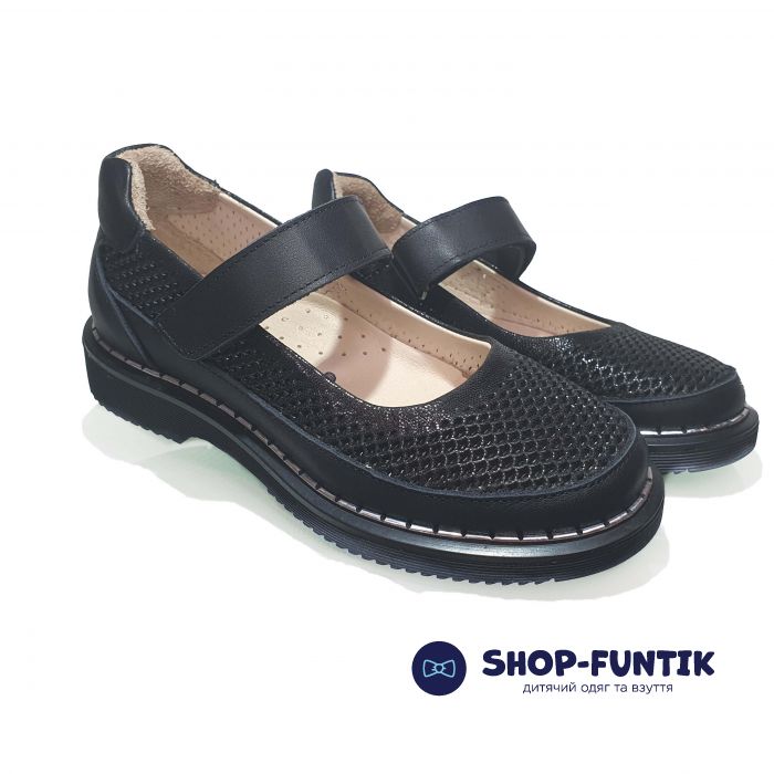 Туфли  Minicolor черные  со сквозной перфорацией