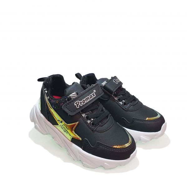 Кроссовки  Promax черные с золотой звездой 1651.04