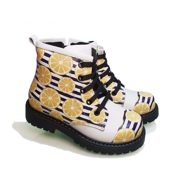 Ботинки  Minicolor белые с лимонным принтом 112236