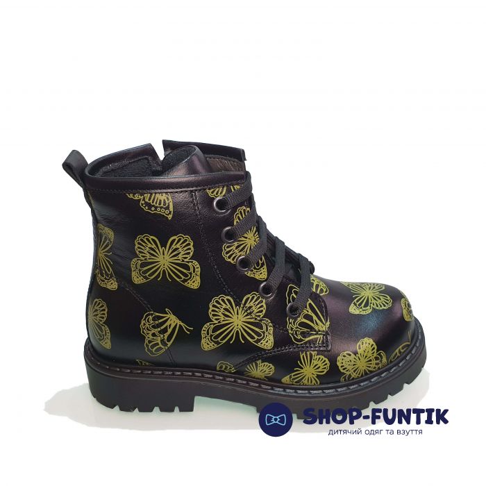 Ботинки  Minicolor черные с бабочками 112239