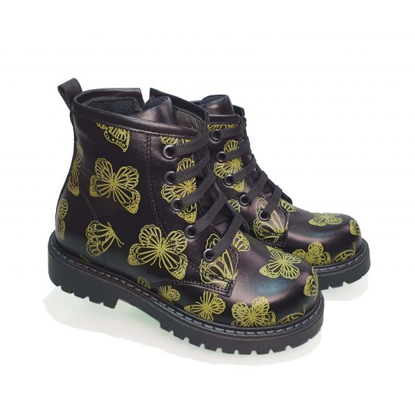Ботинки  Minicolor черные с бабочками 112239