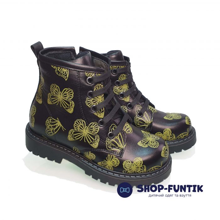 Ботинки  Minicolor черные с бабочками 112239