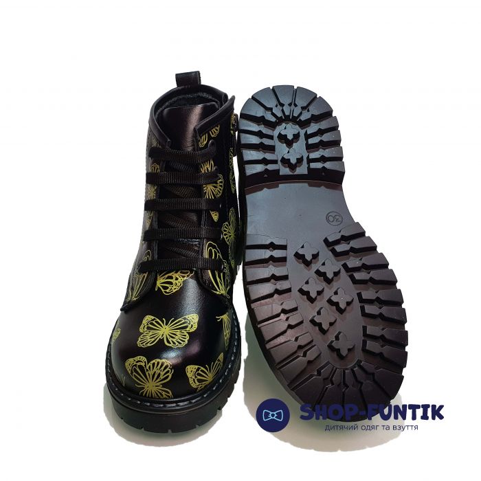 Ботинки  Minicolor черные с бабочками 112239