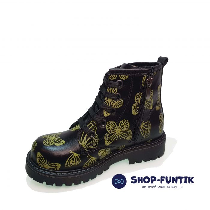 Ботинки  Minicolor черные с бабочками 112239