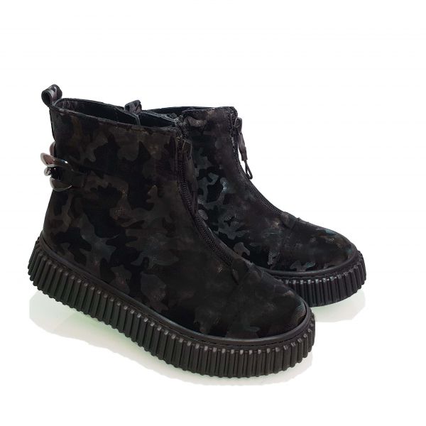 Ботинки Tomini черные из натуральной кожи в лазерной обработке 169