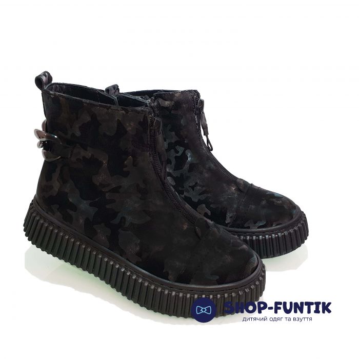 Ботинки Tomini черные из натуральной кожи в лазерной обработке 169