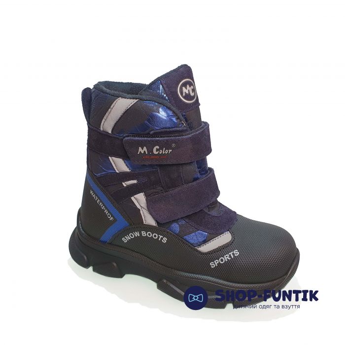 Ботинки  Minicolor черные с синими липучками 2542.15