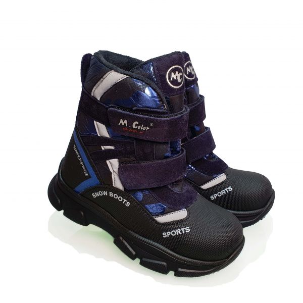 Ботинки  Minicolor черные с синими липучками 2542.15