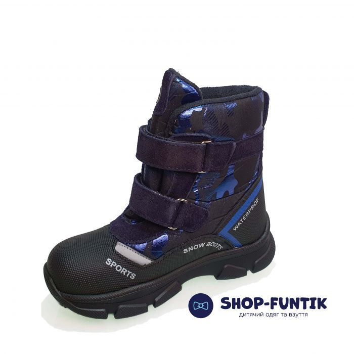 Ботинки  Minicolor черные с синими липучками 2542.15