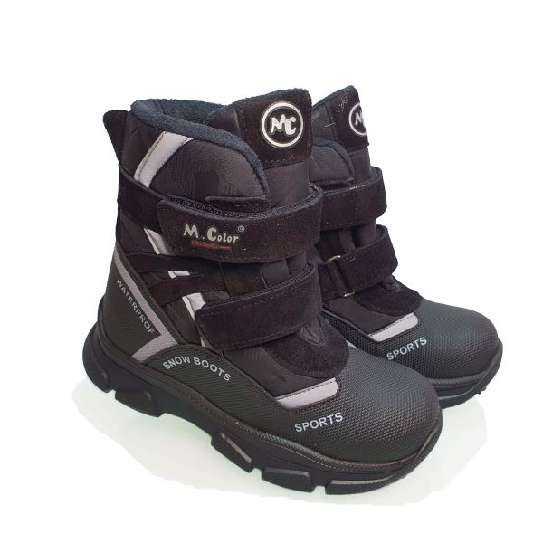 Ботинки  Minicolor черные с серой полосой 2542.13