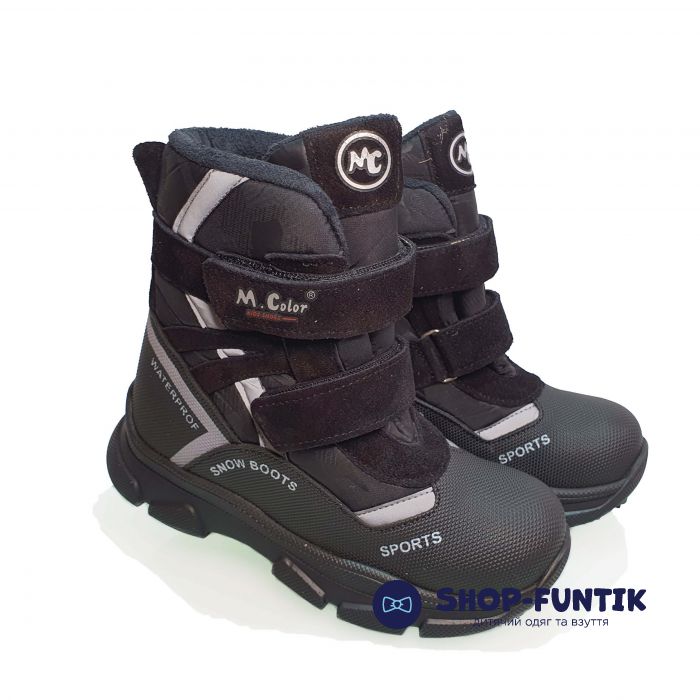 Ботинки  Minicolor черные с серой полосой 2542.13