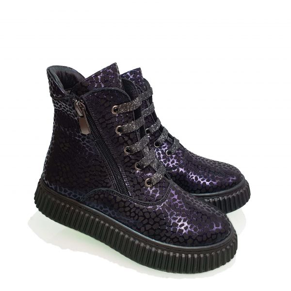 Ботинки Panda темно-синие с лазерным напылением на коже 004.2102