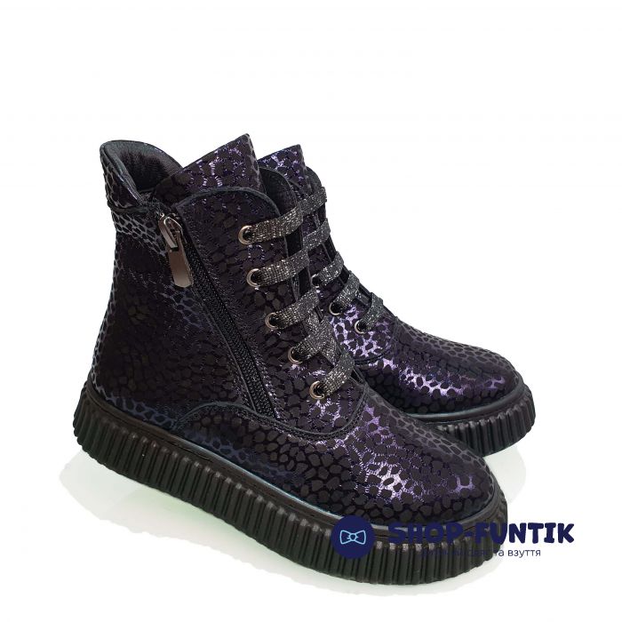 Ботинки Panda темно-синие с лазерным напылением на коже 004.2102