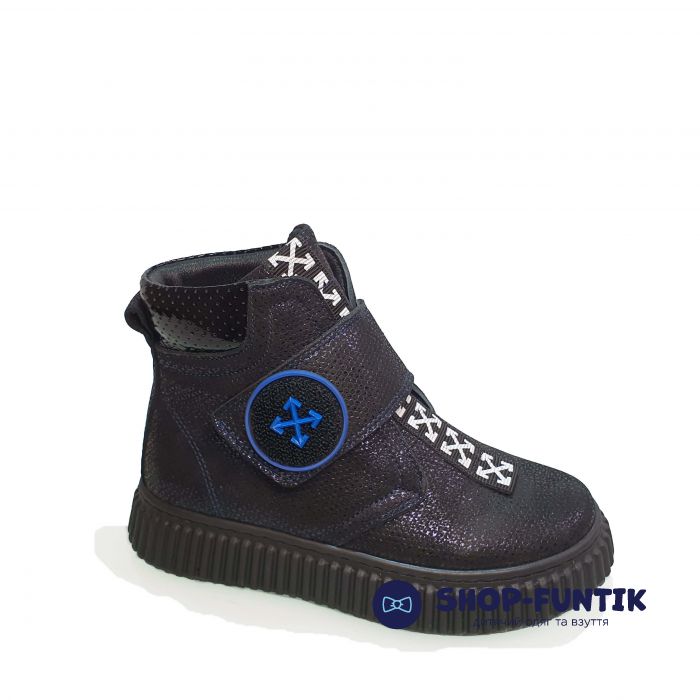 Ботинки Panda черные с лазерным напылением на коже 019.0011