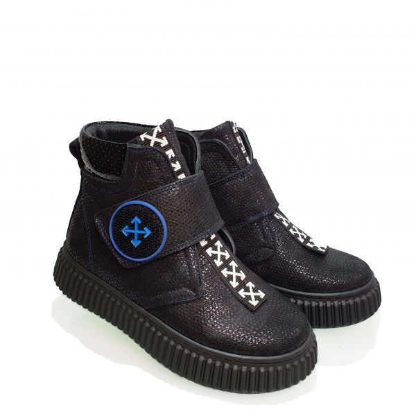 Ботинки Panda черные с лазерным напылением на коже 019.0011