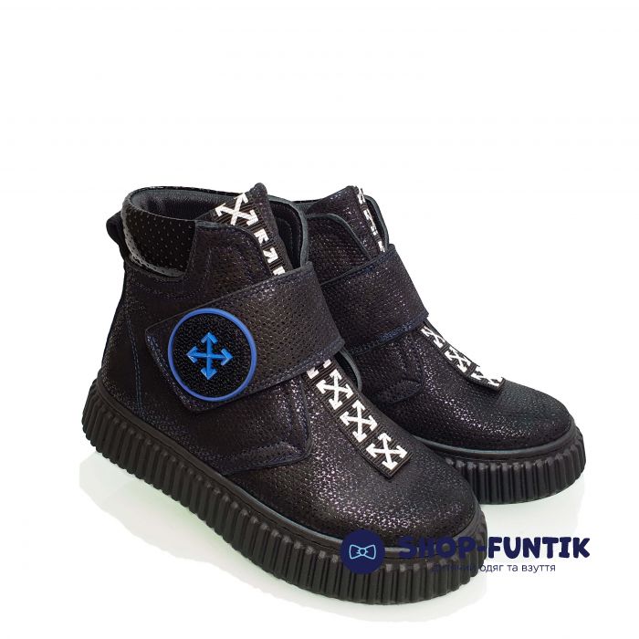 Ботинки Panda черные с лазерным напылением на коже 019.0011