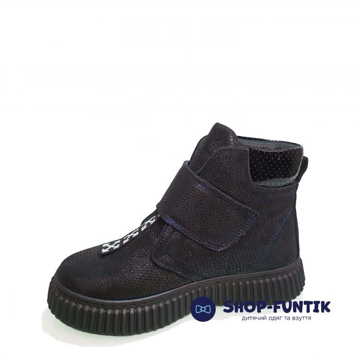 Ботинки Panda черные с лазерным напылением на коже 019.0011