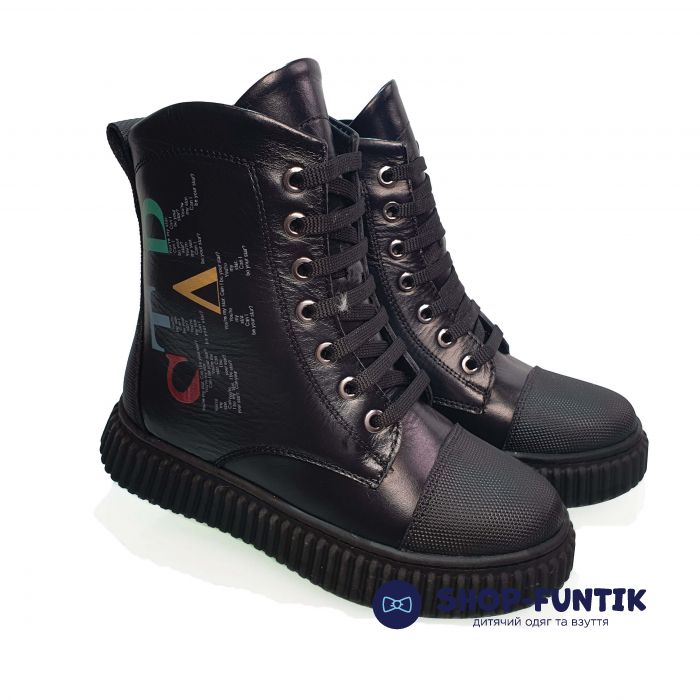 Ботинки Tunel черные с декоративной шнуровкой 24-100К-01