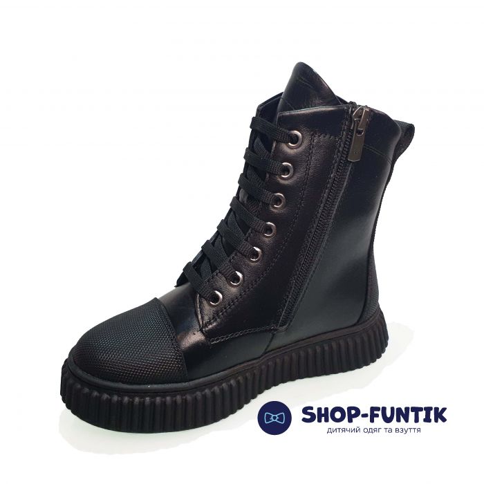 Ботинки Tunel черные с декоративной шнуровкой 24-100К-01